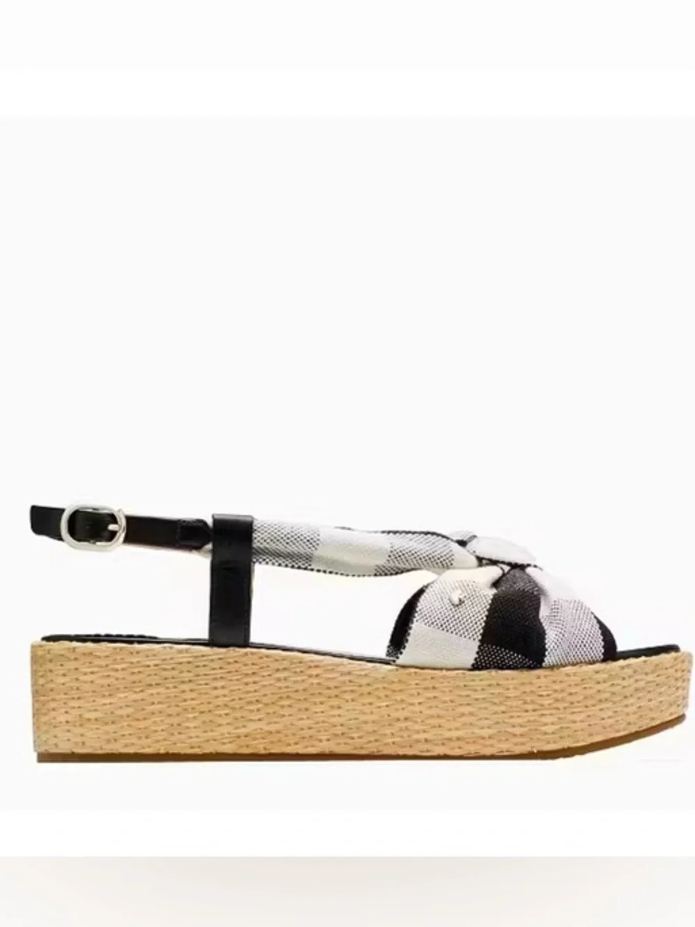 kate spade Betsy Black Crm Gingham Plaid Knot Espadrille Flatform Sandal NWT 11